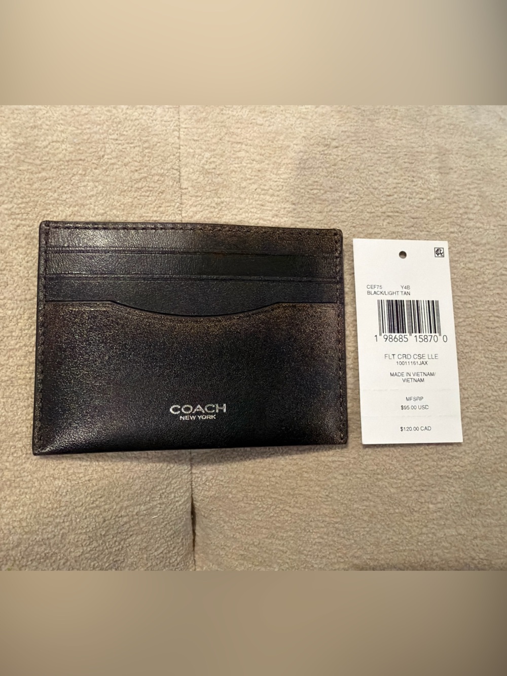 Coach Slim Id Card Case In Loved Leather CEU45 Black Brown NWT